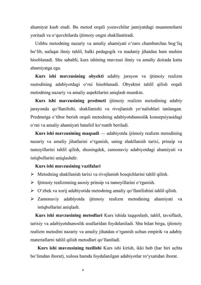 Adabiyotda ijtimoiy realizm metodi kurs ishi 4