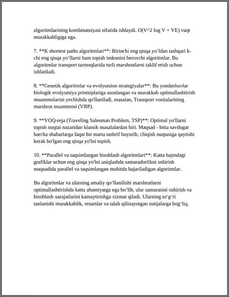 ENG OPTIMAL MARSHURTLARNI ANIQLASH ALGORITMI 4
