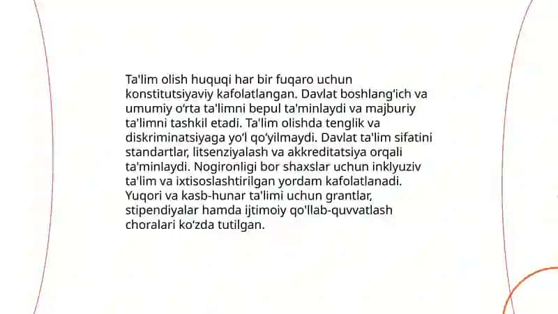 O'zbekiston Respublikasining "Ta'lim to'g'risida" gi qonuni va uning mohiyati 4