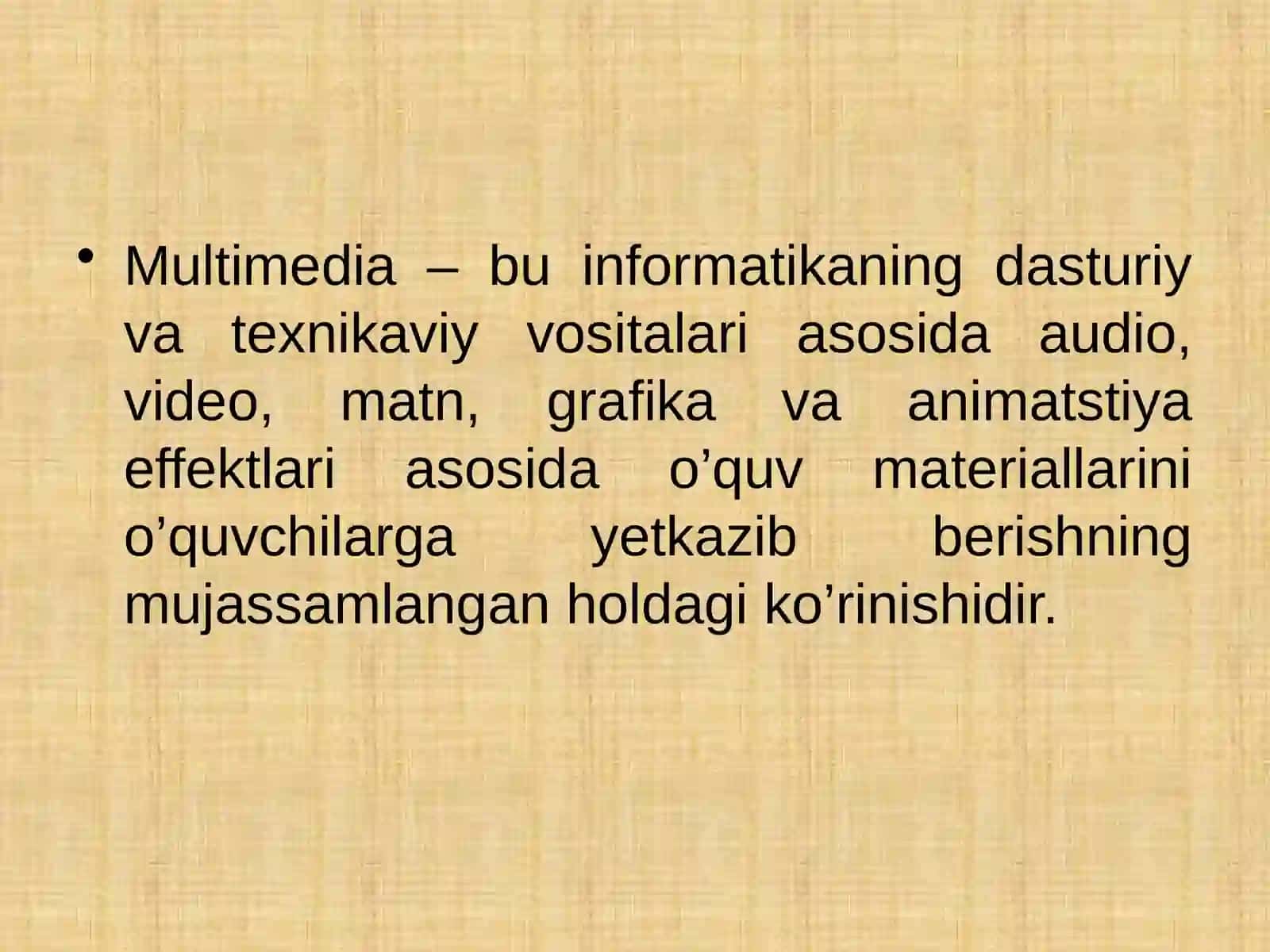 Multimediyaning asosiy tushunchalari. Audio va video axborotlar bilan ishlash asoslari 4