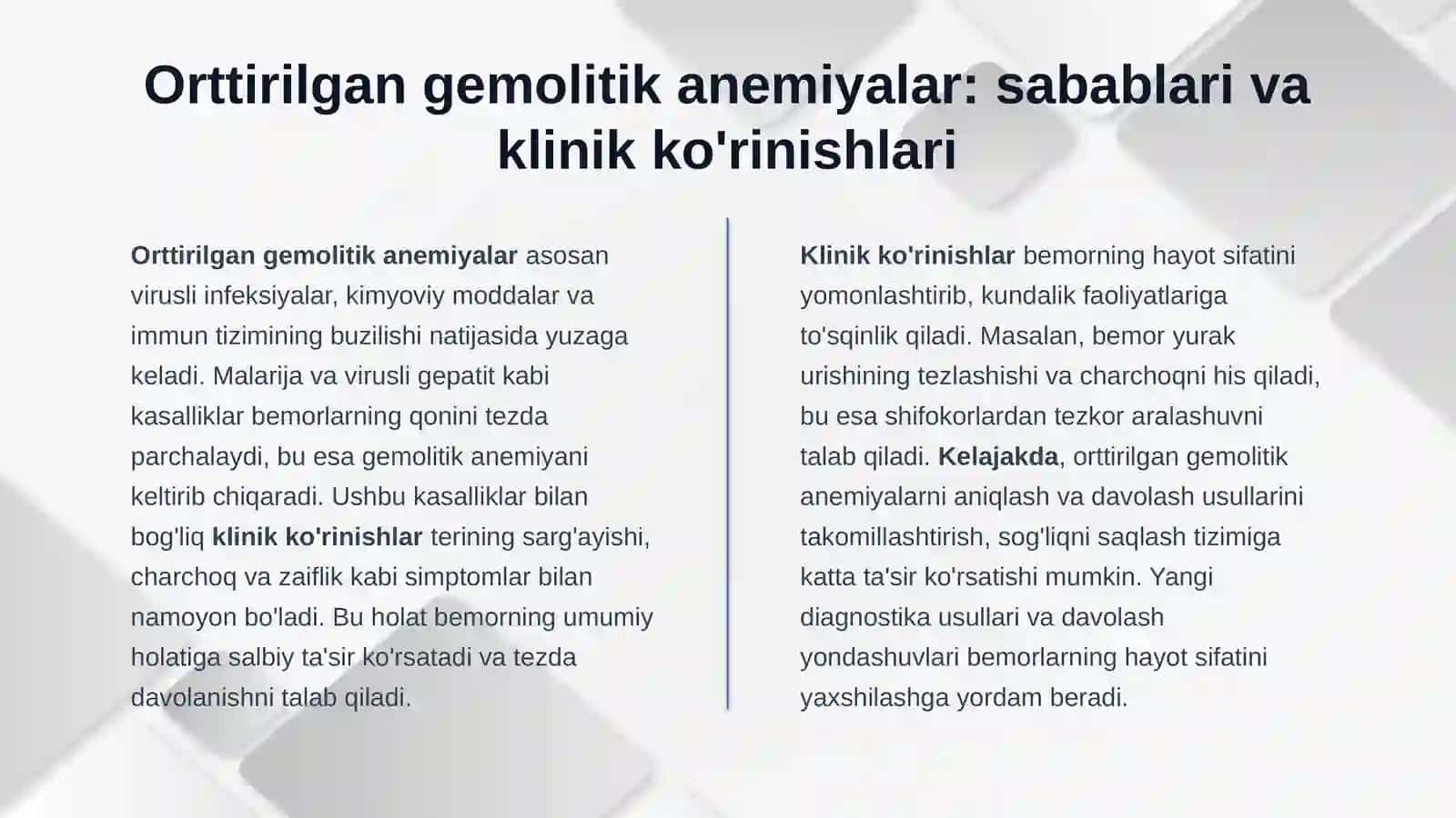 Gemolitik anemiya. Orttirilgan gemolitik anemiyalar. Nasliy gemolitik anemiya 4