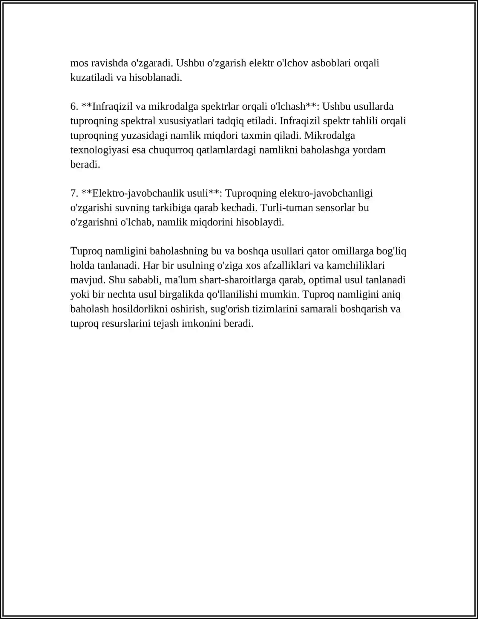 QISHLOQ XUJALIGIDA TUPROQ NAMLIGINI DALA SHAROITIDA ANIQLASHNING 9 TURI 4