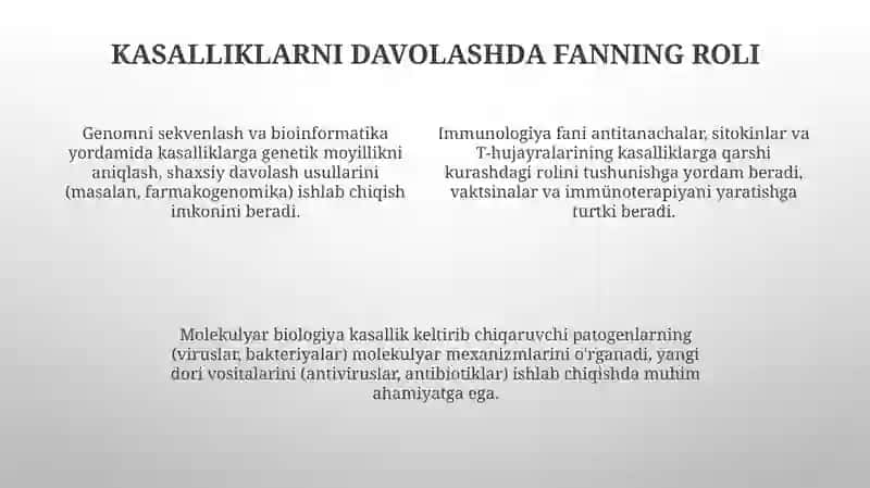 Kasalliklarni tashxislash va davolashda fanning o'rni 4