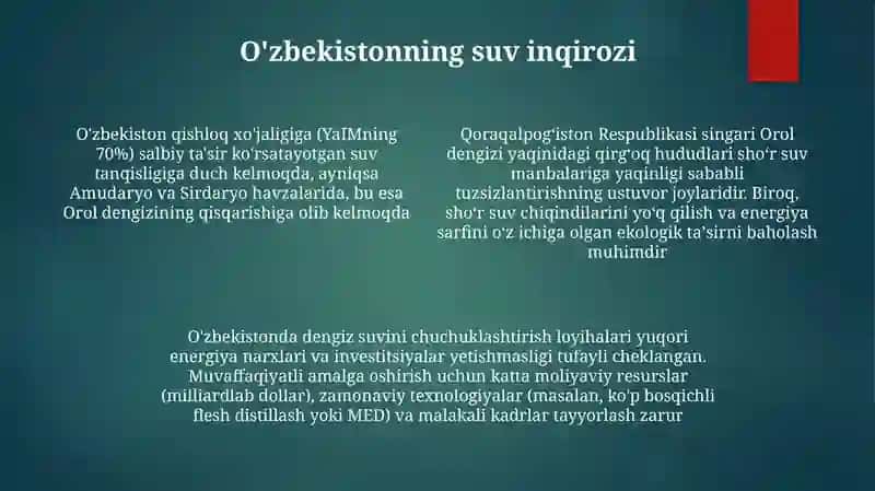 O'zbekiston sharoitida sho'r suvlarni chuchuklashtirish 4