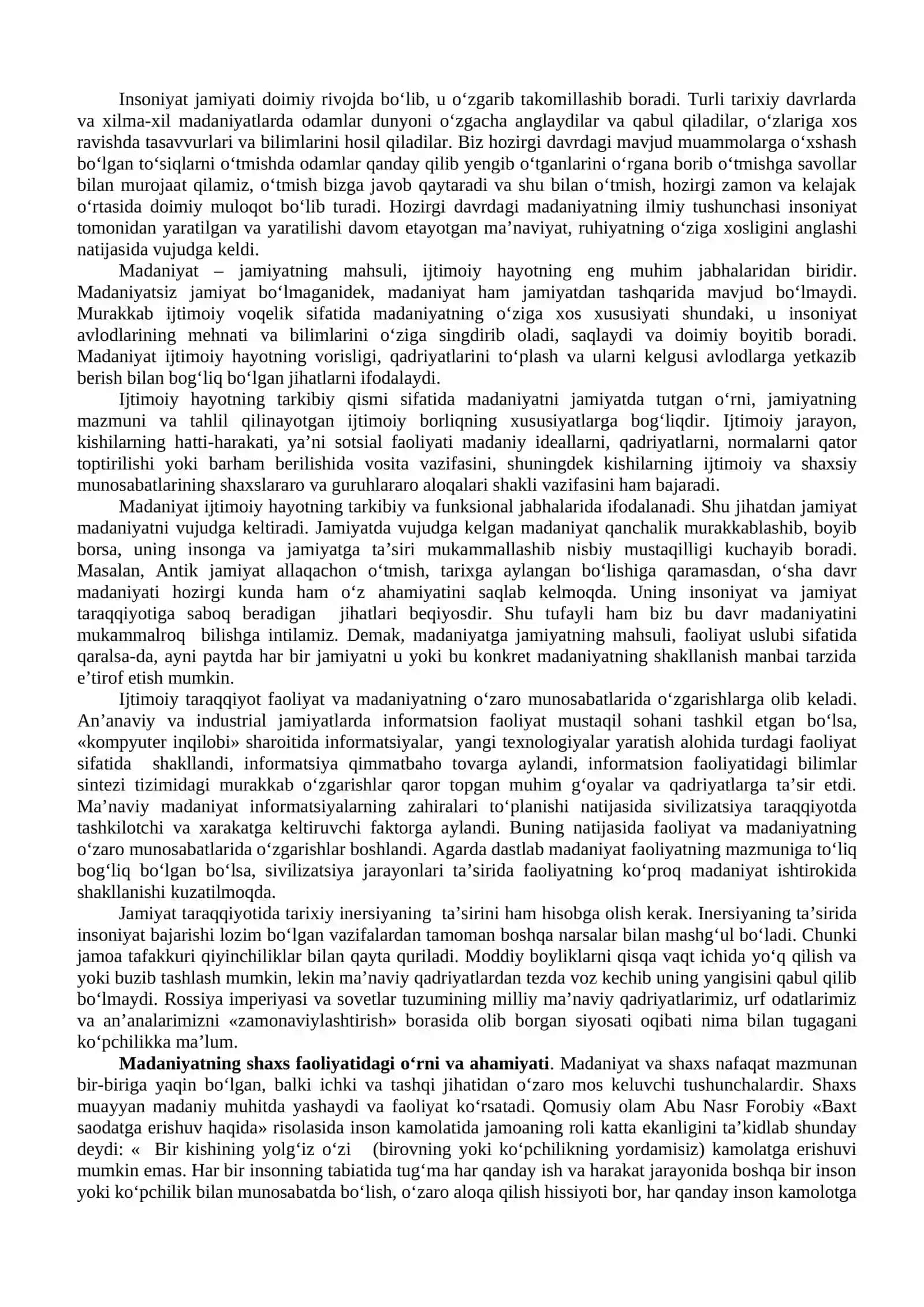 Madaniyatshunoslik Fanidan Ma'ruza Matni 4