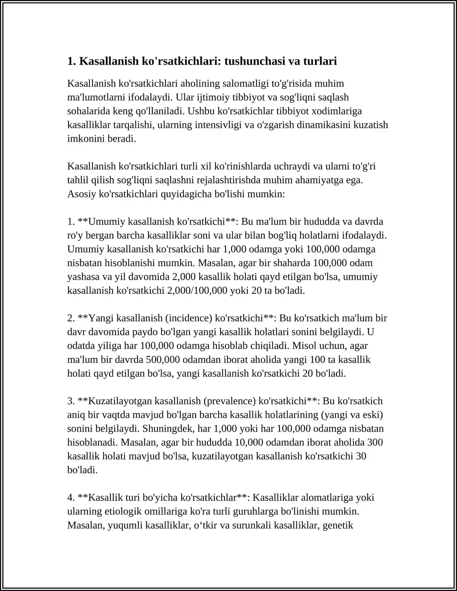 AHOLINING KASALLANISH KOʻRSATKICHLARINI HISOBLASH. KASALLIKLARNING XALQARO TASNIFI 4