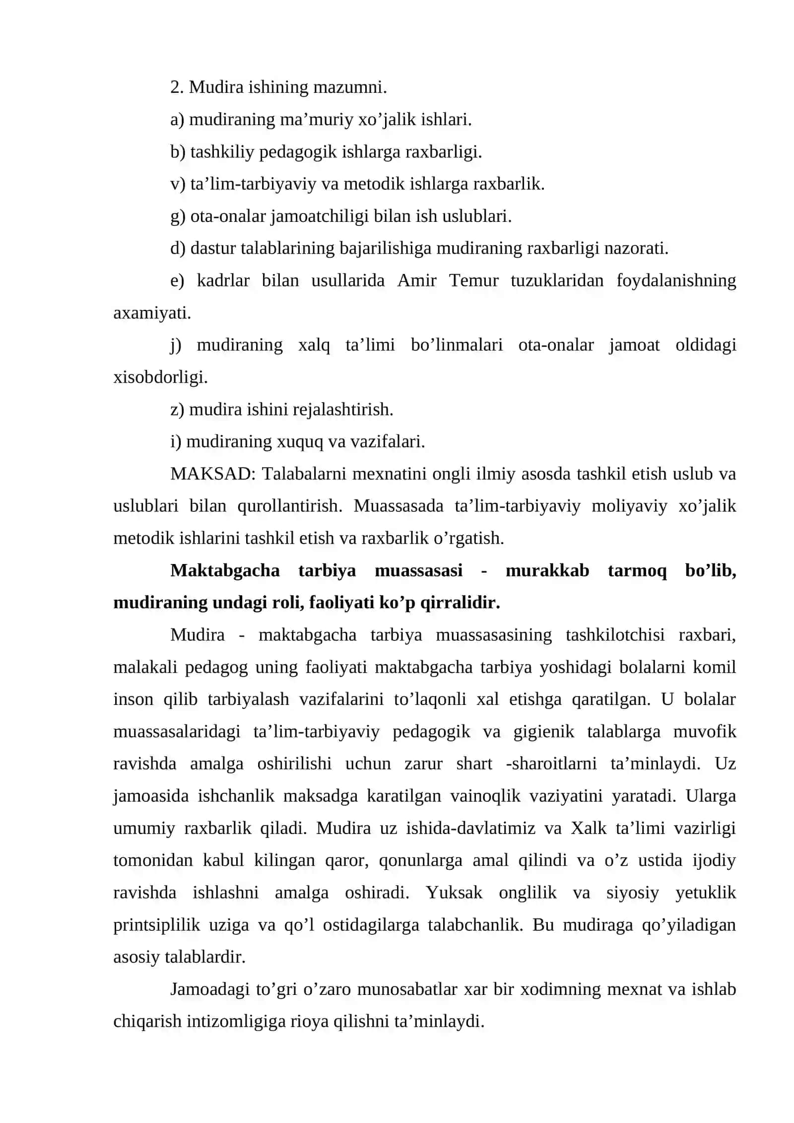 Mudiraning tashkiliy-pedagogik va ma’muriy-xo’jalik ishlariga rahbarlik qilishni tekshirish 4