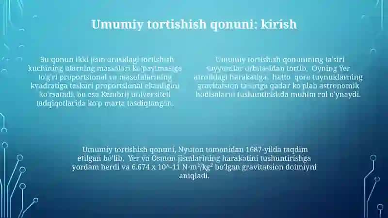 Butun olam tortishish qonuni ikki jism masalasini o'rganish 4