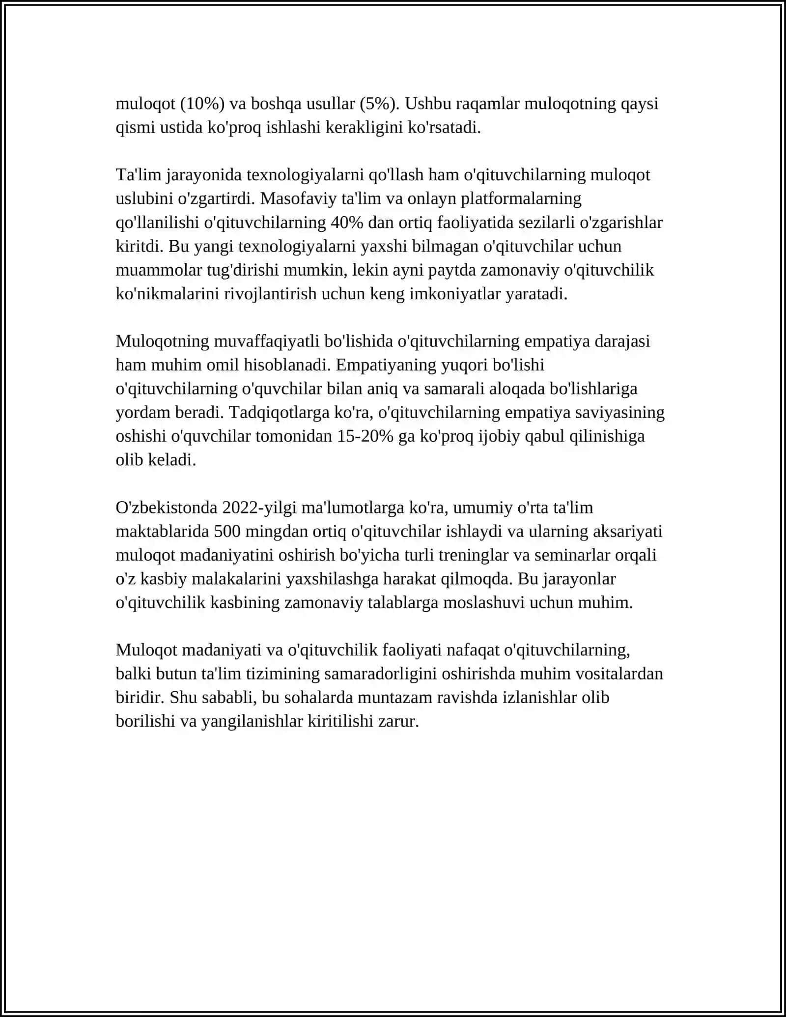O'QITUVCHI KASBIY FAOLIYATIDA MULOQOT MADANIYATINING SHAKILLANISHI 4