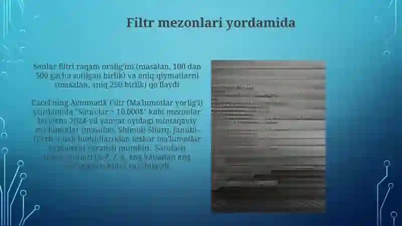 Ms Excel dasturida maʼlumotlarni saralash va filtr qilish 4