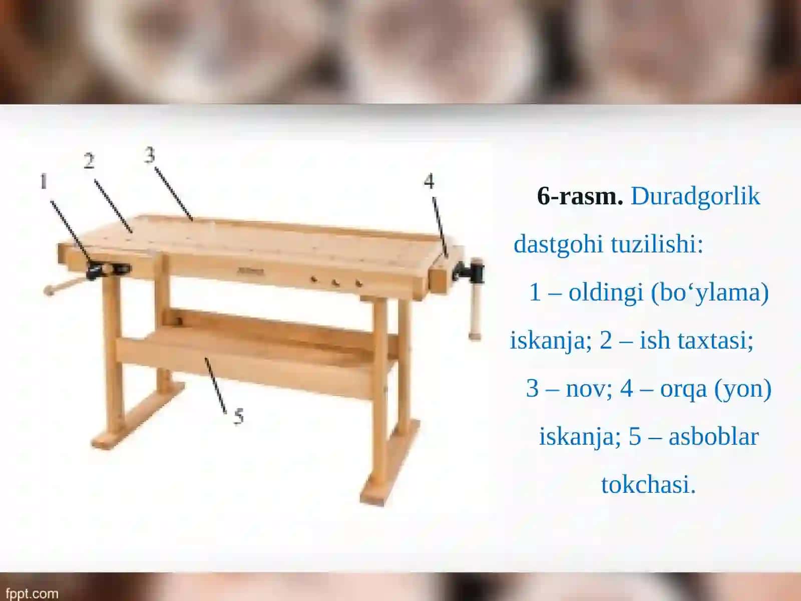Yog‘ochga ishlov berishda ish o‘rnini tashkil etish va xavfsizlik texnikasi qoidalari 4