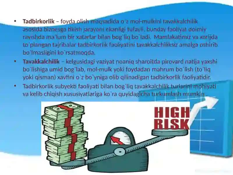 Tavakkalchilik tushunchasi, uni baholash va boshqarish usullari 4