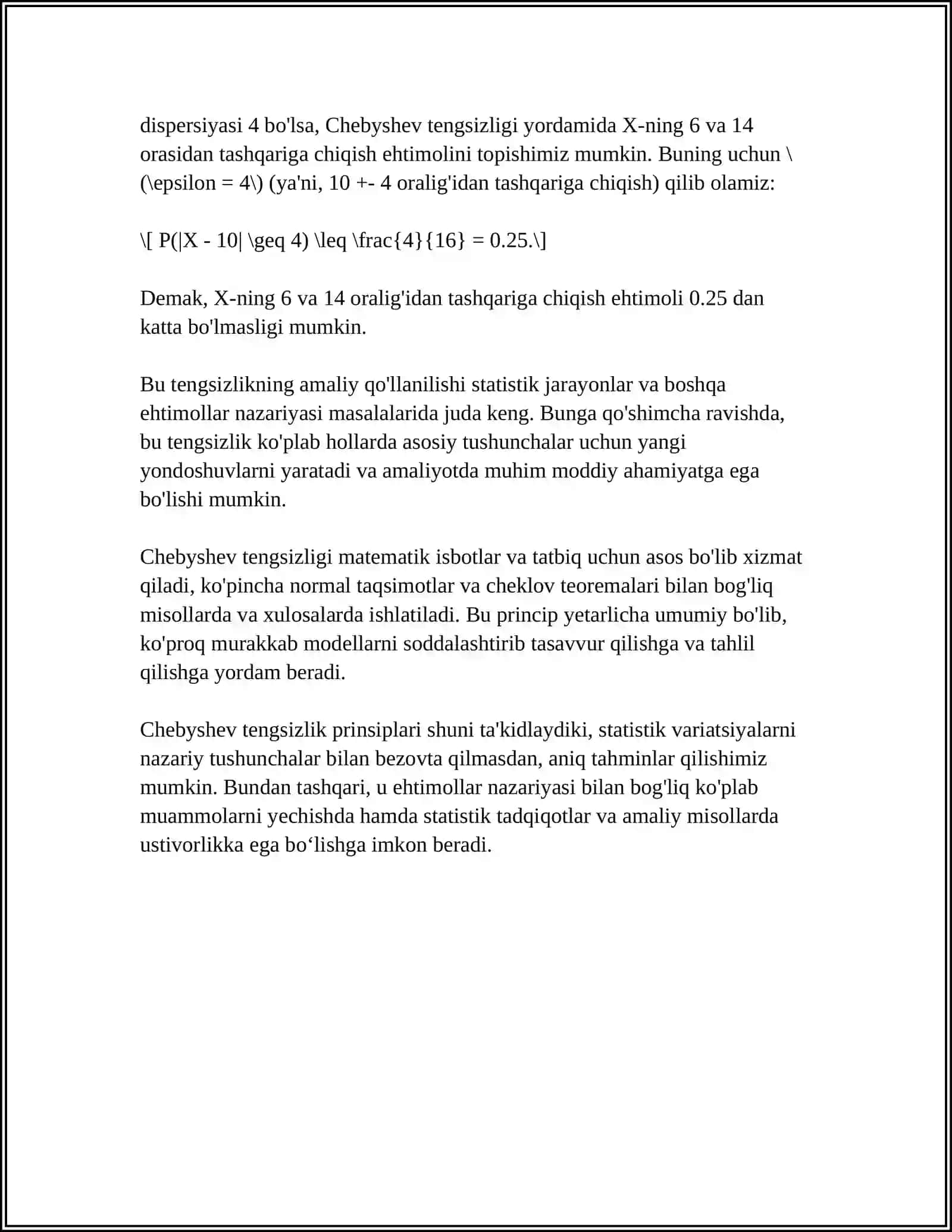 CHEBISHEV TENGSIZLIGI 4