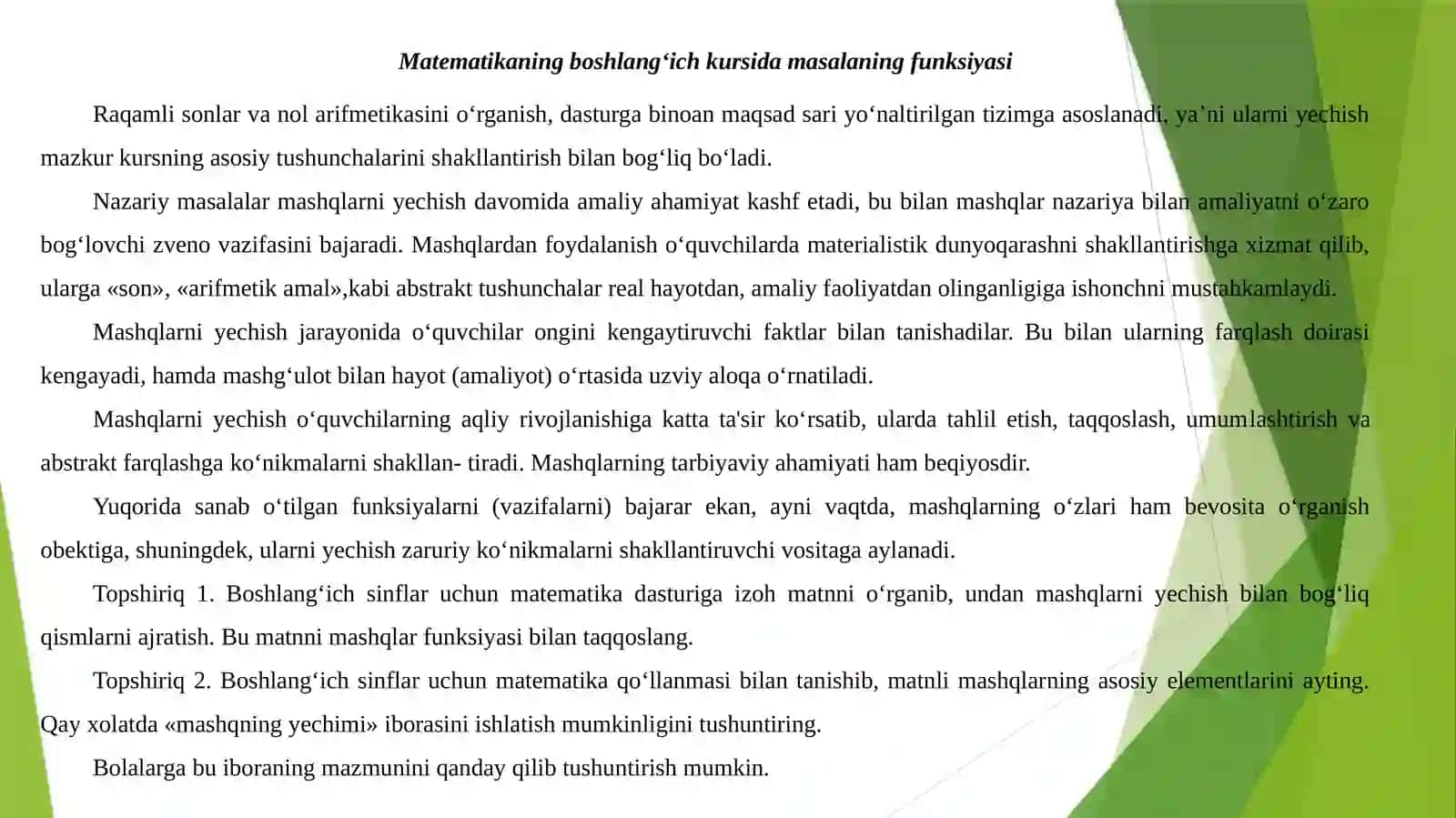 ARIFMЕTIK MASALALAR YЕCHISHGA O‘RGATISH MЕTODIKASI 4