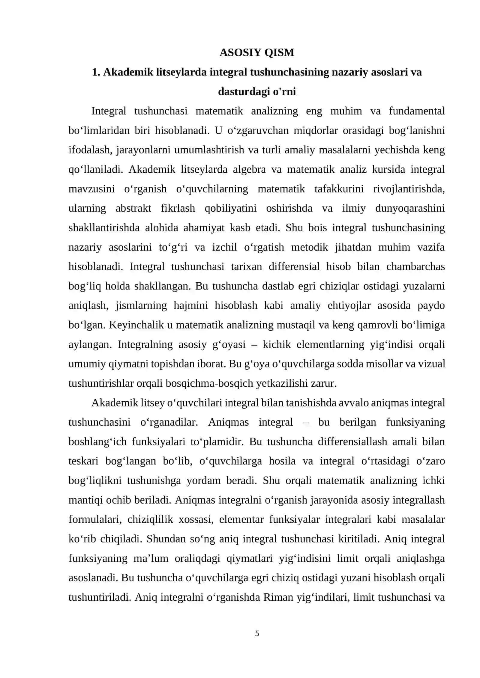 Akademik litseylarda algebra va matematik analiz kursida integral va uning tadbiqlarini o'qitish metodikasi 4