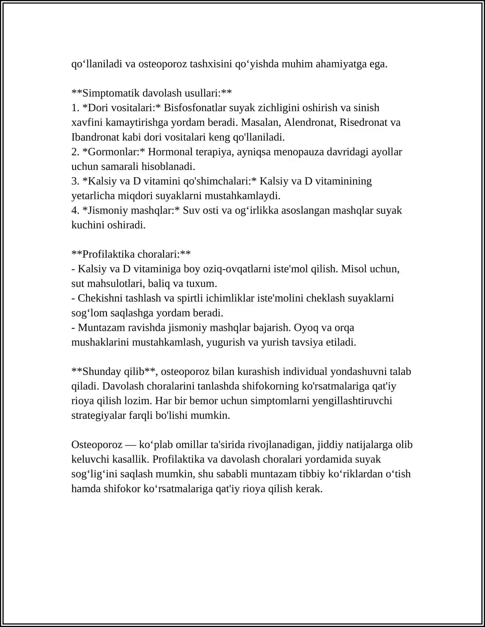 OSTEPAROZ VA SUYAKLARNING BOSHQA KASALLIKLARDA OGRIQ SINDROMNI RATSIONAL DAVOLASHGA KLINIK FARMAKOLOGIK YONDASHUV 4