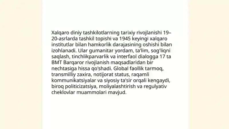 Xalqaro diniy tashkilotlar faoliyatining ta'rifi va ularning barqaror rivojlanish maqsadlariga erishishdagi ahamiyati 4