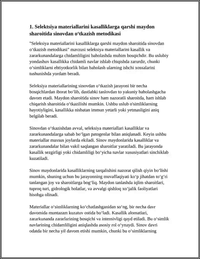 Seleksiya materiallarini kasalliklarga qarshi maydon sharoitida sinovdan o‘tkazish metodikasi 4
