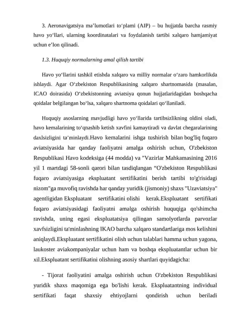 HAVO YO'LLARINI TASHKIL ETISHNING TASHKILIY VA XUQUQIY ASOSLARI 4