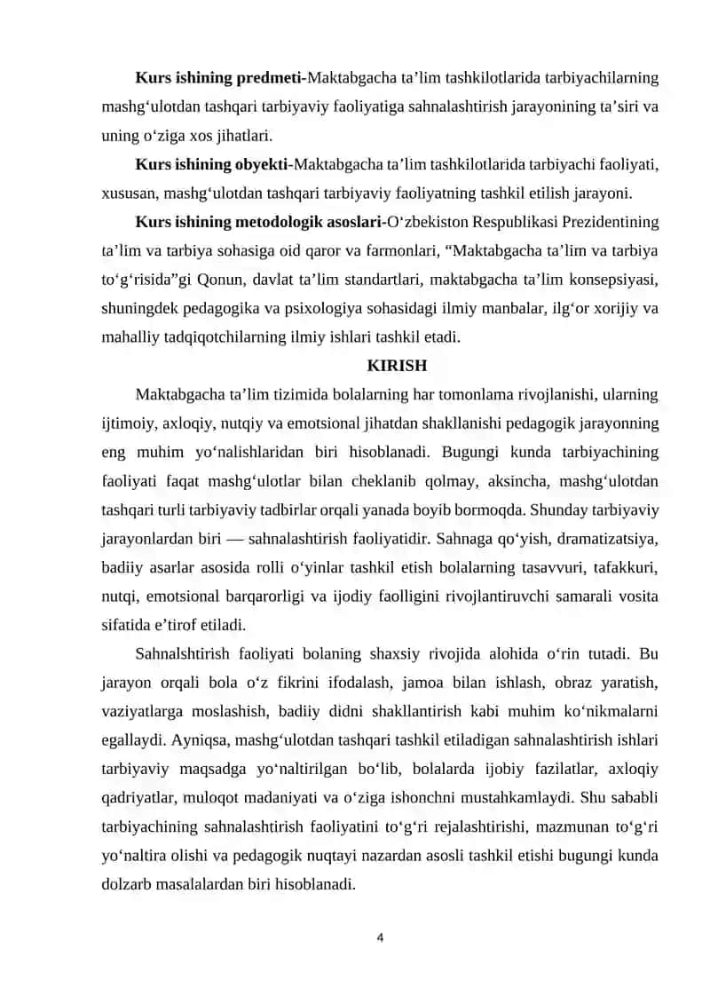 Tarbiyachilarning mashgʻulotdan tashqari tarbiyaviy faoliyatini rejalashtirishda sahnalashtirish faoliyatining o’ziga xosligi.docx 4