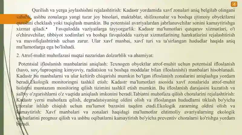 Texnogen xavfi yuqori bo`lgan zonalar kadastrini yuritish tartibi 4