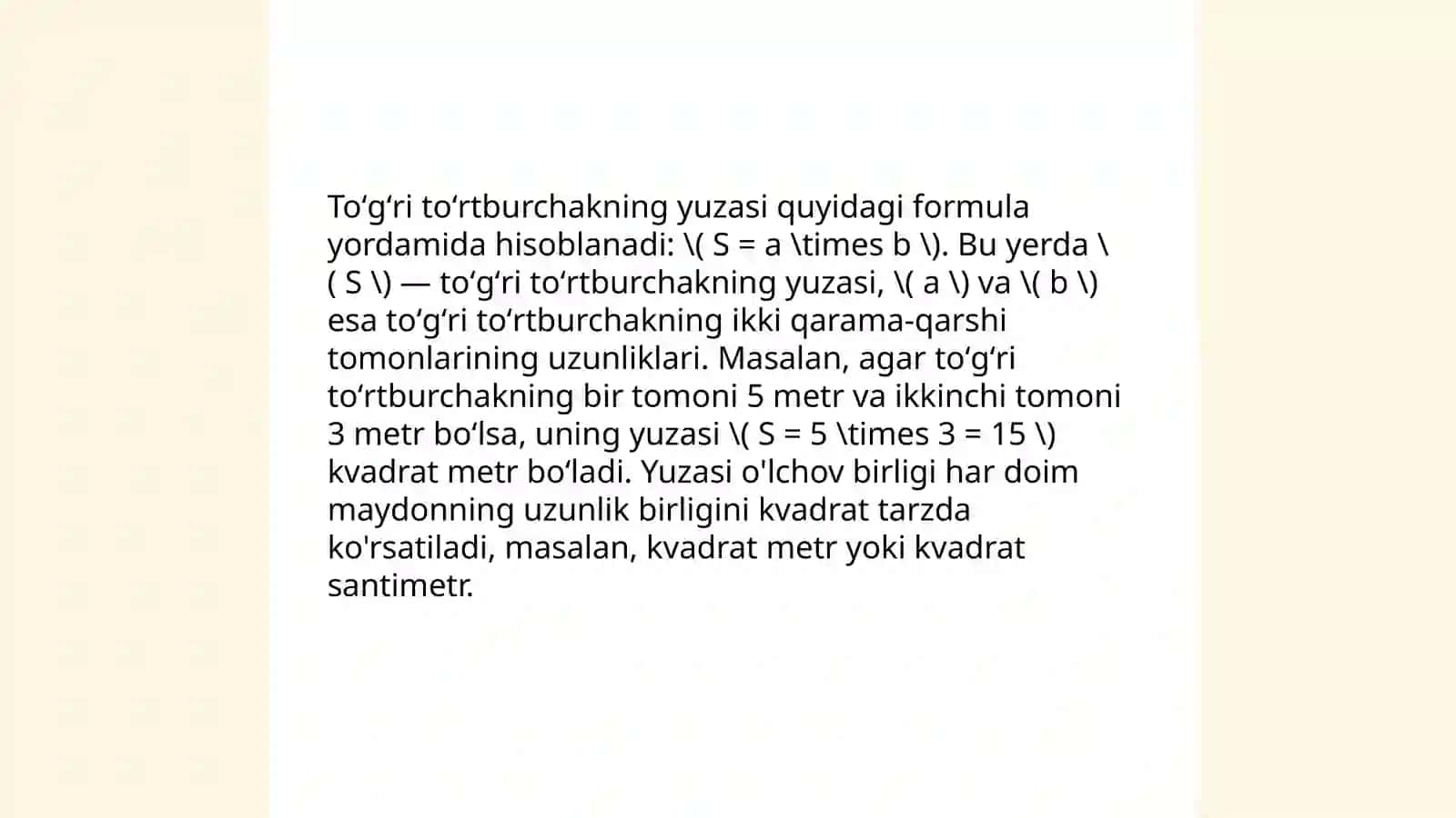 Toʻgʻri Tõrtburchak Uchun Formulalar 4