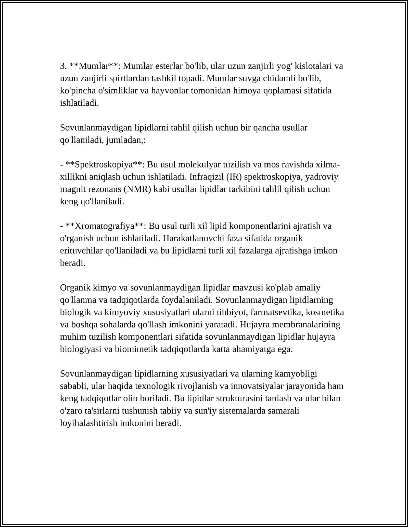 Organik kimyo va sovunlanmaydigan lipidlar 4