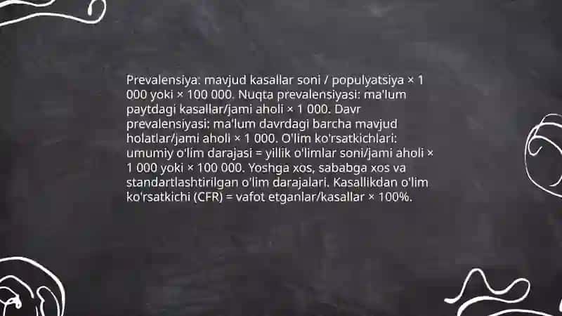 Davolash profilaktika va sanitariya epidemiologiya muassasalari faoliyatining asosiy koʻrsatkichlarini aniqlash.Profilaktik chora tadbirlarni aniqlash 4