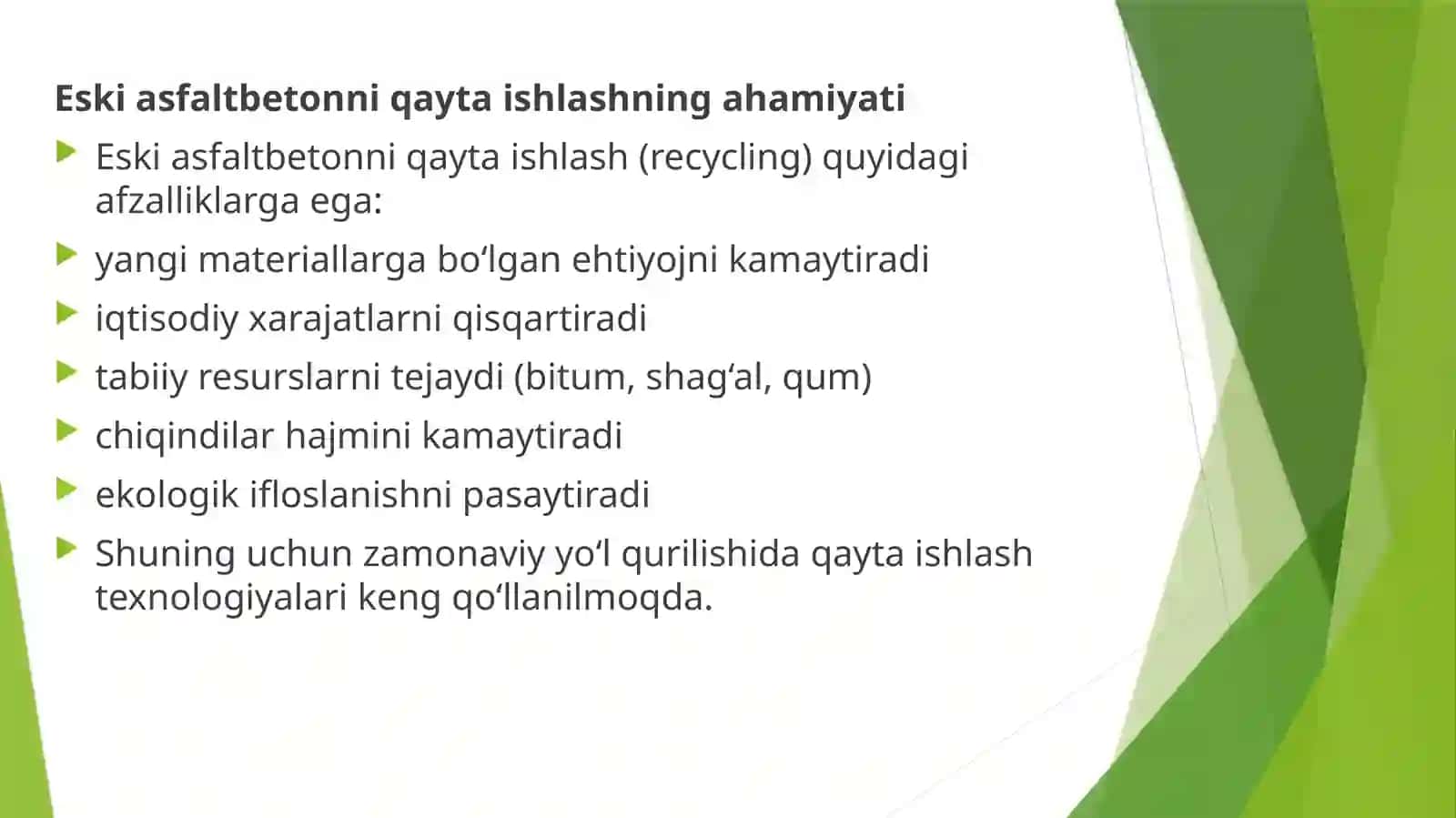 Eski asfaltbeton qorishmalarini qayta ishlash 4