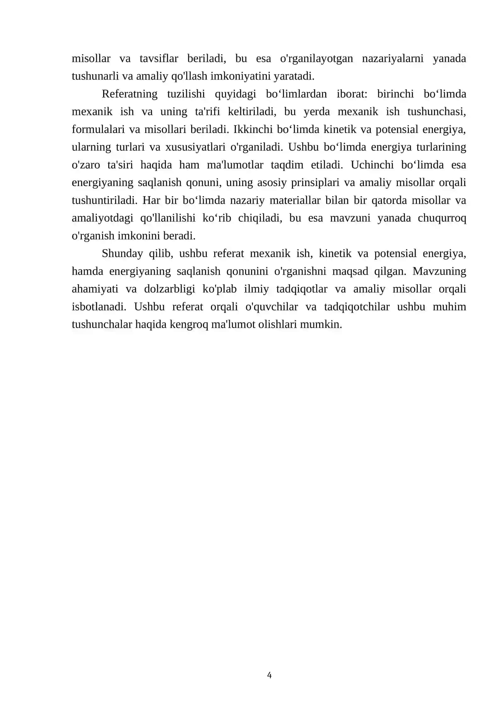 Mexanik ish. Kinetik va potensial energiya. Energiyaning saqlanish qonuni 4
