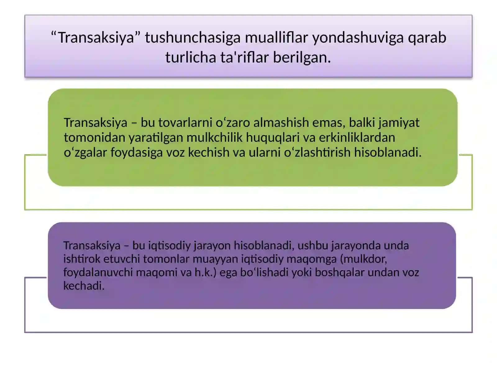 Transaktsiyalar va transaktsion xarajatlarni tahlilqilishga nisbatan yondashuvlar 4
