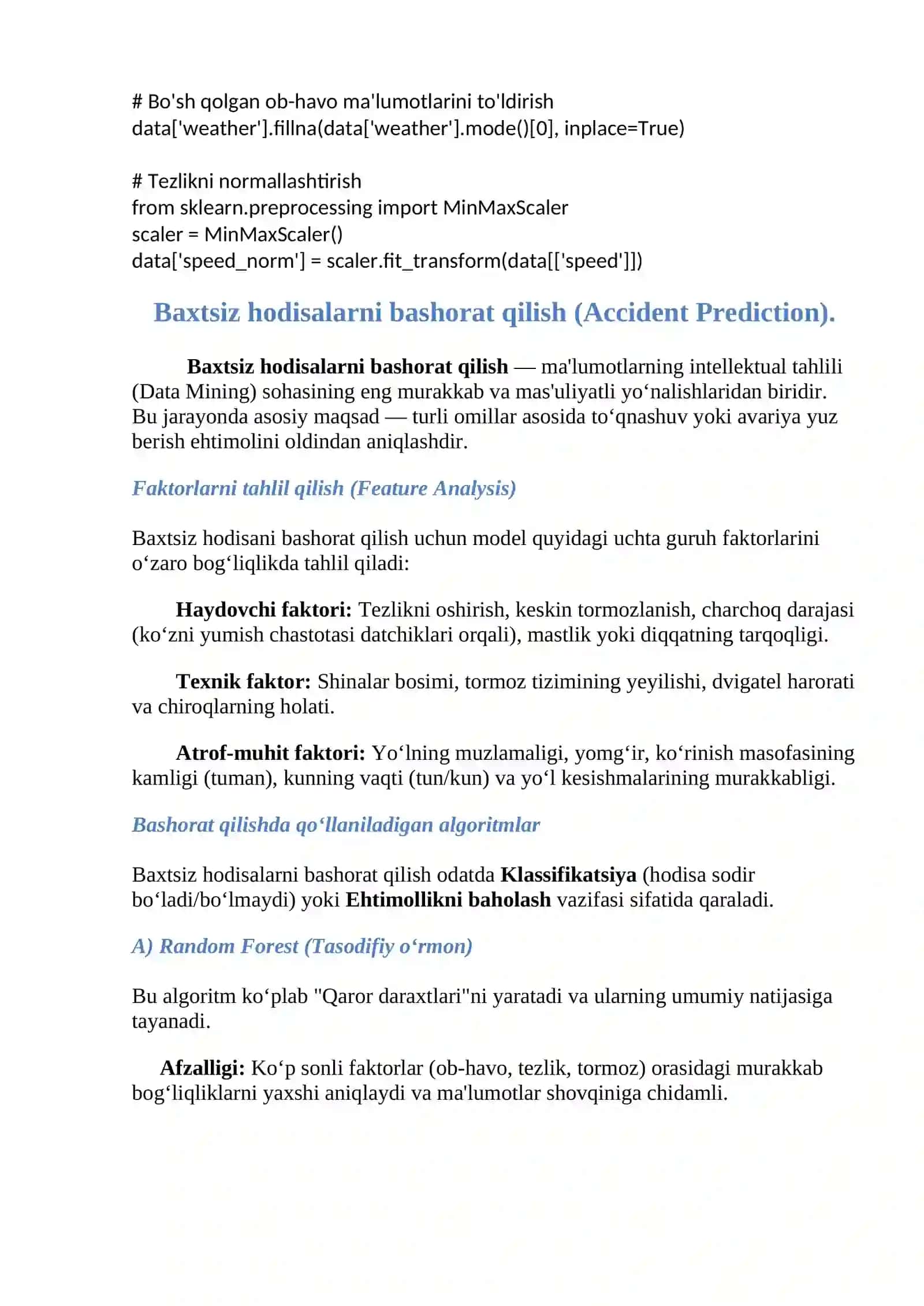 Avtomobil ma’lumotlarini tahlil qilish, baxtsiz hodisalarni bashorat qilish va texnik xizmat ko‘rsatish 4