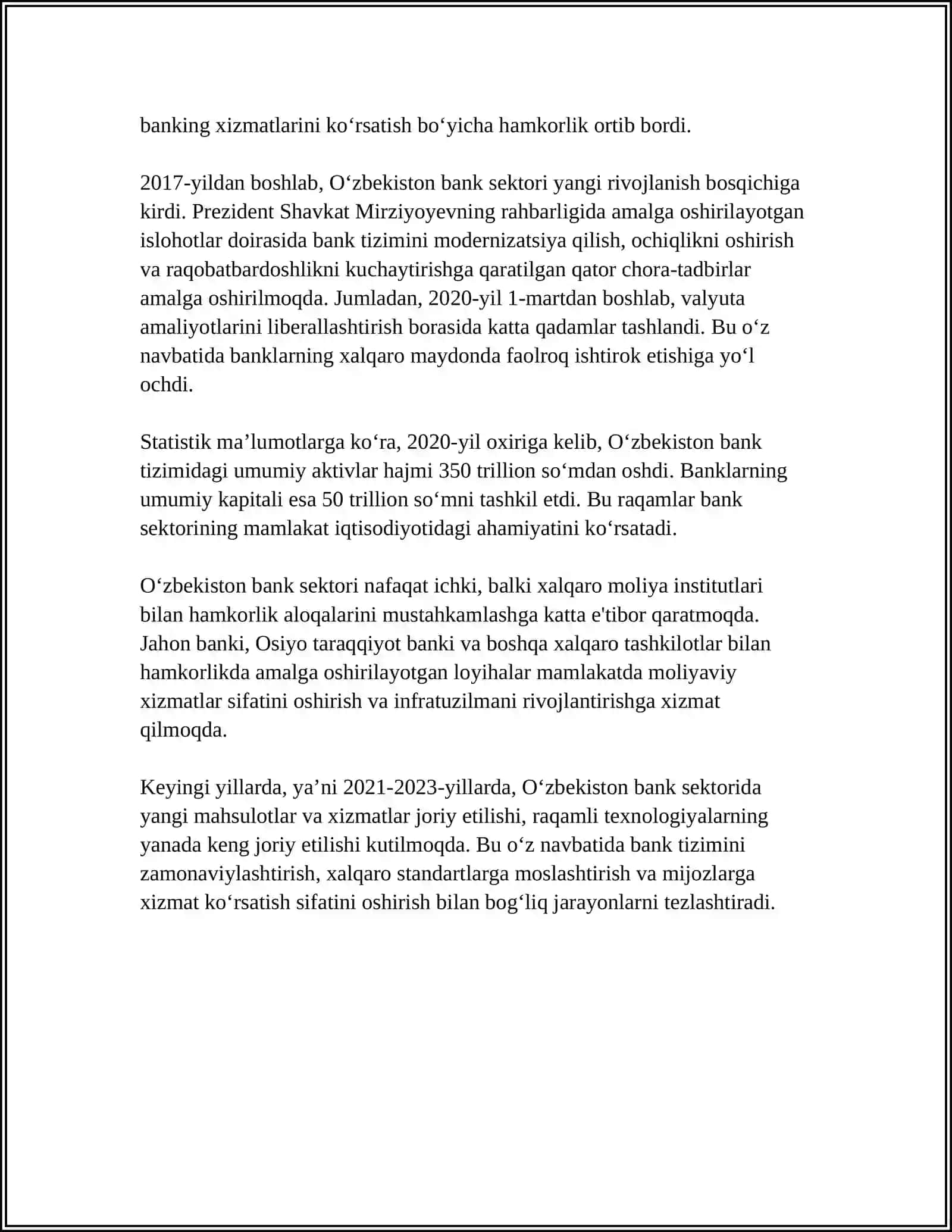 OZBEKISTON RESPUBLIKASI BANK TIZIMI VA UNING TARKIBI 4