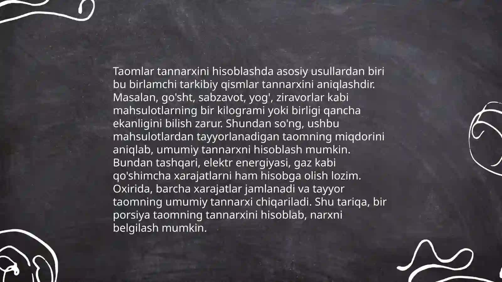 Restoranlarda menyu menejmenti va taomlar tannarxini hisoblash 4