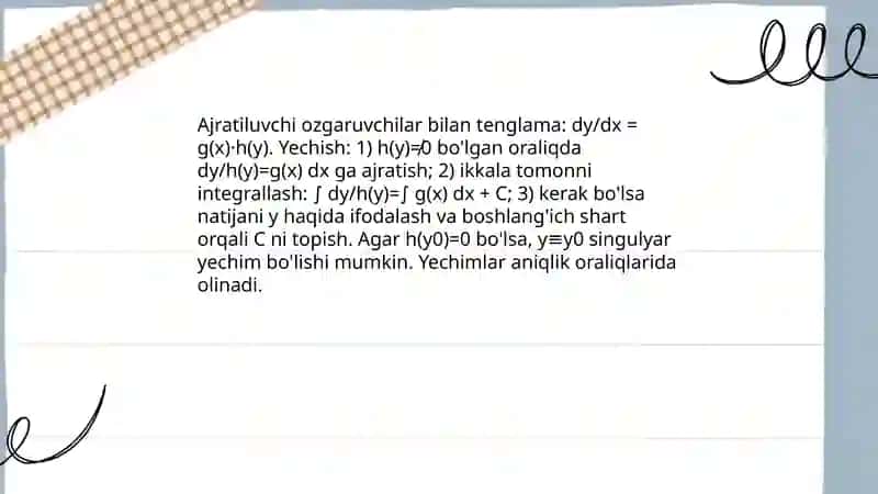 Xususiy hosilali birinchi tartibli differensial tenglamalar 4