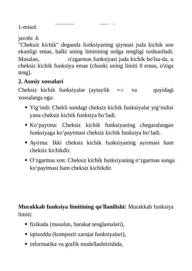 :Funksiya limiti .Cheksiz kichik funksiyalar. 4