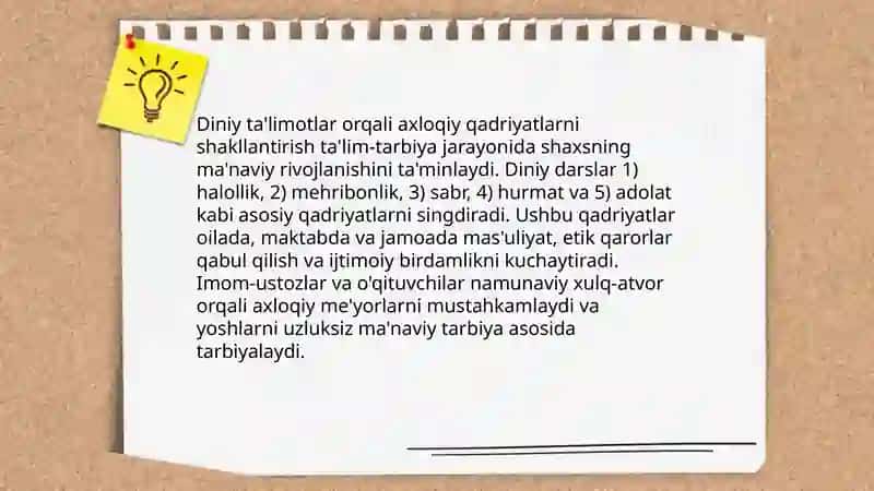Ta'lim-tarbiya jarayonida diniy ta'limotlarning órni 4