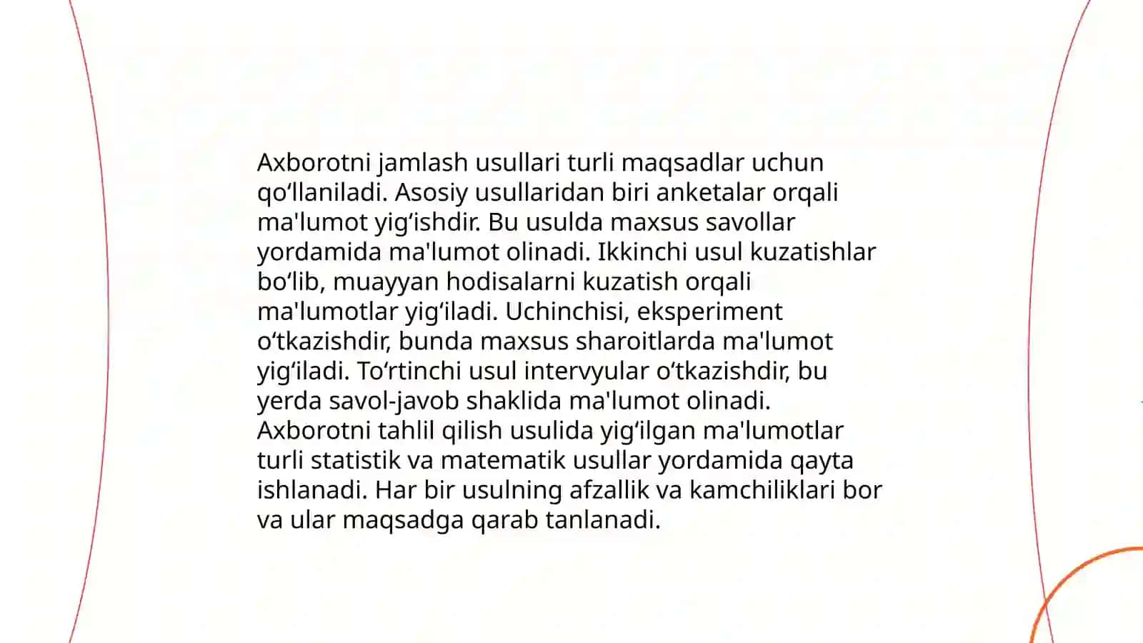 Axborot tushunchasi,uni jamlash, uzatish va qayta ishlashning usul va vositalari 4