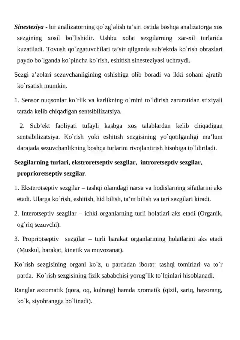 Сезгилар классификацияси. Сезгиларнинг узгарувчан шакллари 4