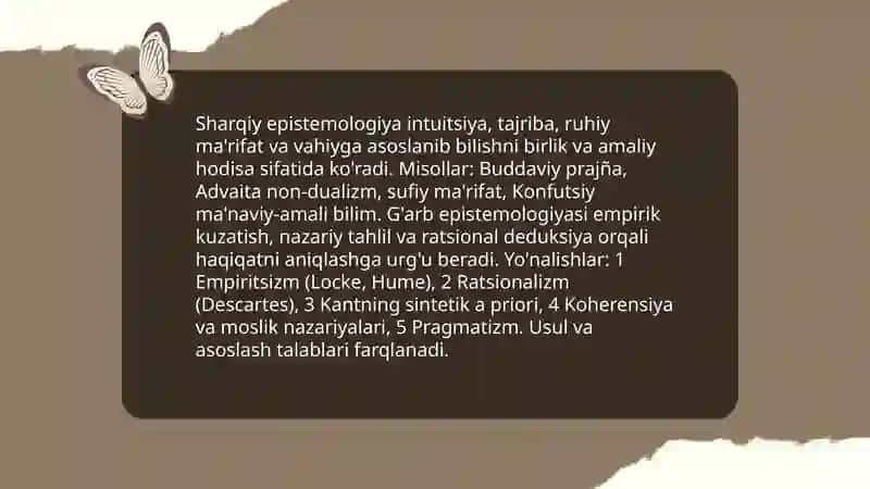 Falsafaning mohiyatga oid Sharq va G'arb mutafakkirlari ta'riflarini tasniflash 4