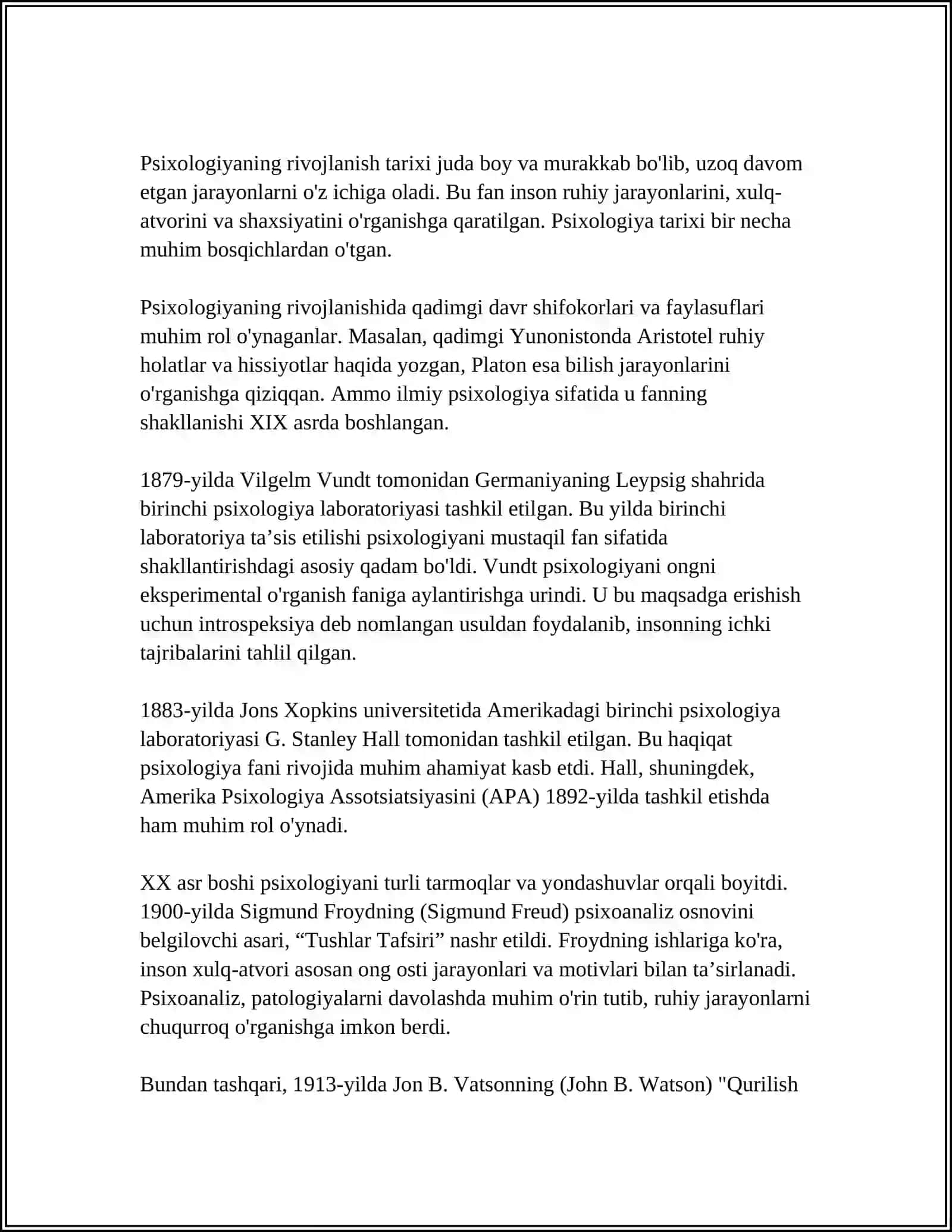 PSIXOLOGIYA FANINING PREDMETI, RIVOJLANISHI TARIXI VA SOHALARI 4