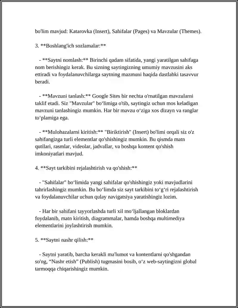 GOOGLE SITES YORDAMIDA SAYT YARATISH VA KONTENT QOʻSHISH 4