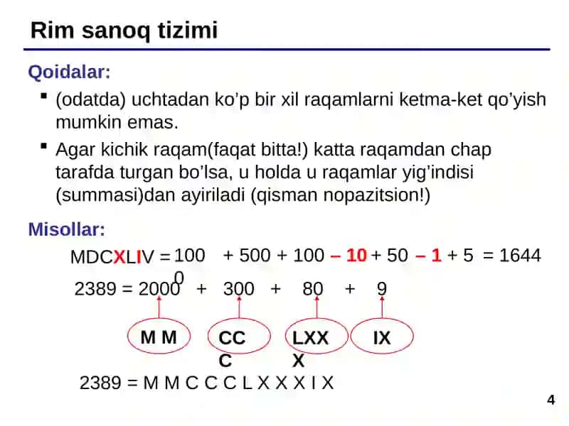 Sanoq sistemalari. Sanoq sistemalar ustida amallar. 4