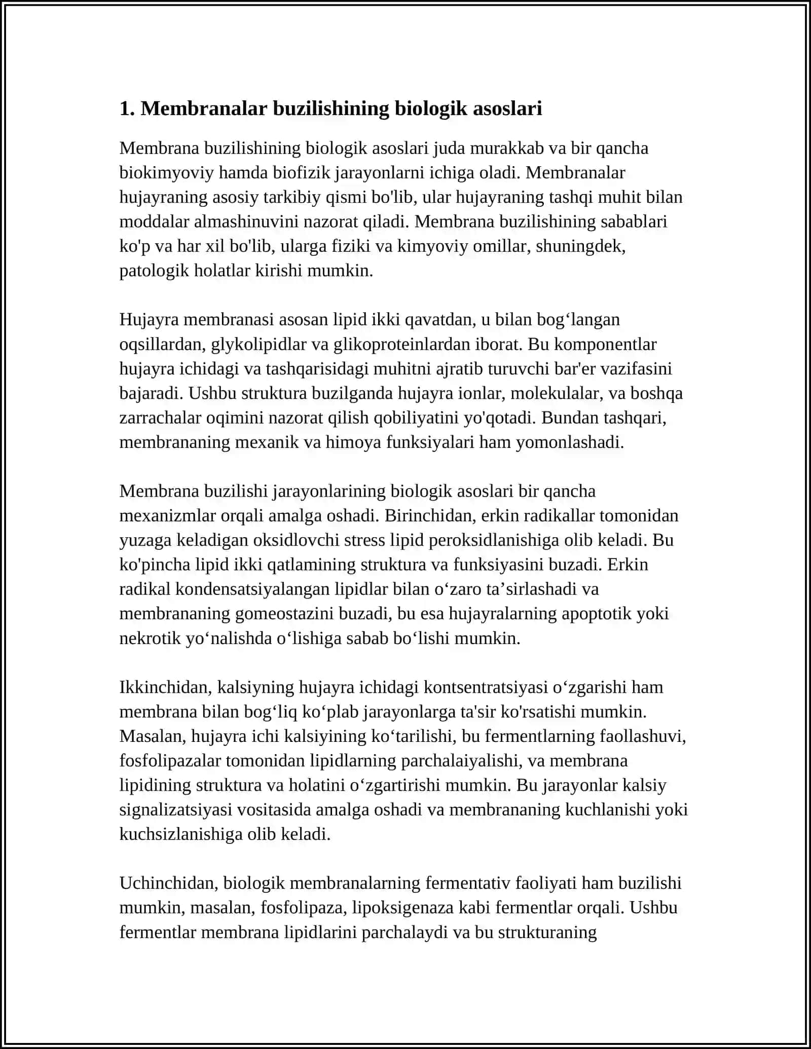 MEMBRANALAR BUZILISHLARINING PATOLOGIK HOLATLARNI KELIB CHIQISHIDAGI O'RNI 4