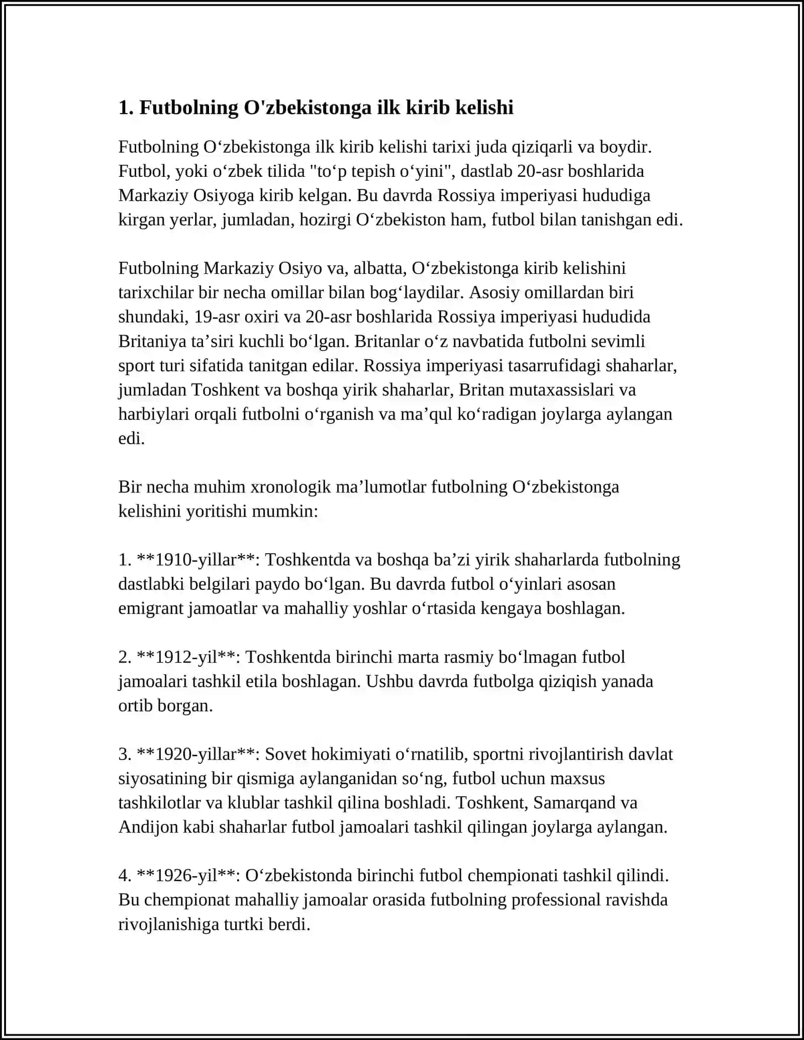 O'ZBEKISTONDA FUTBOL O'YININING KELIB CHIQISHI VA RIVOJLANISH TARIXU 4
