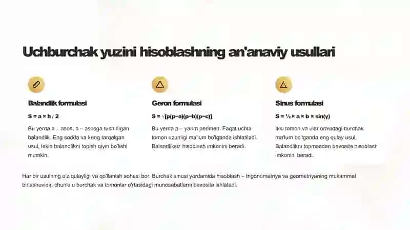 Uchburchak yuzini burchak sinusi yordamida hisoblash 4