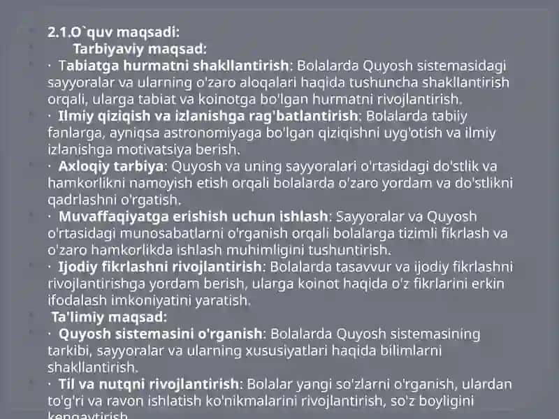 “Quyosh sistemasi”  hikoya. (katta guruh) Til va nutq markazi 4
