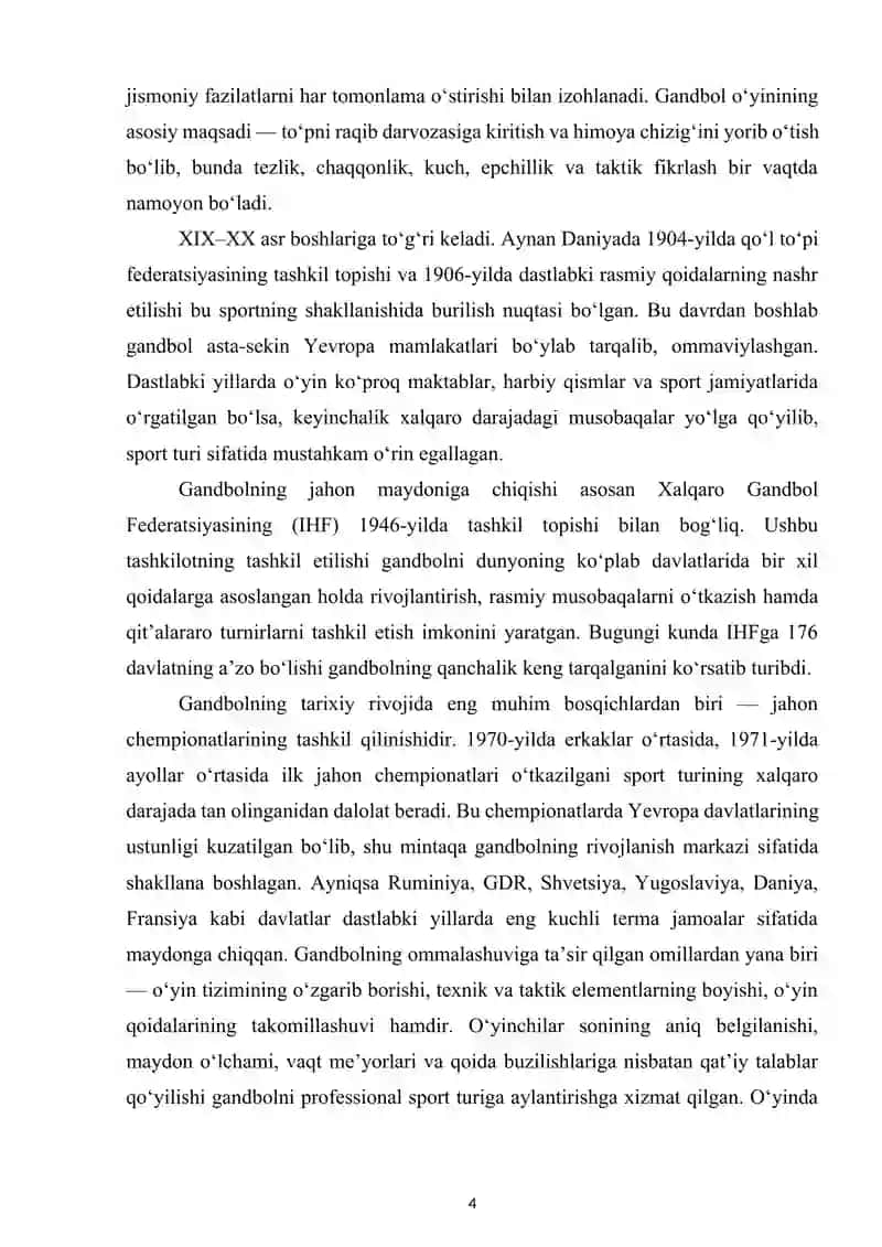 Gandbol o'yini birinchi Jahon va Yevropa chempionatini o'tkazilishi 4