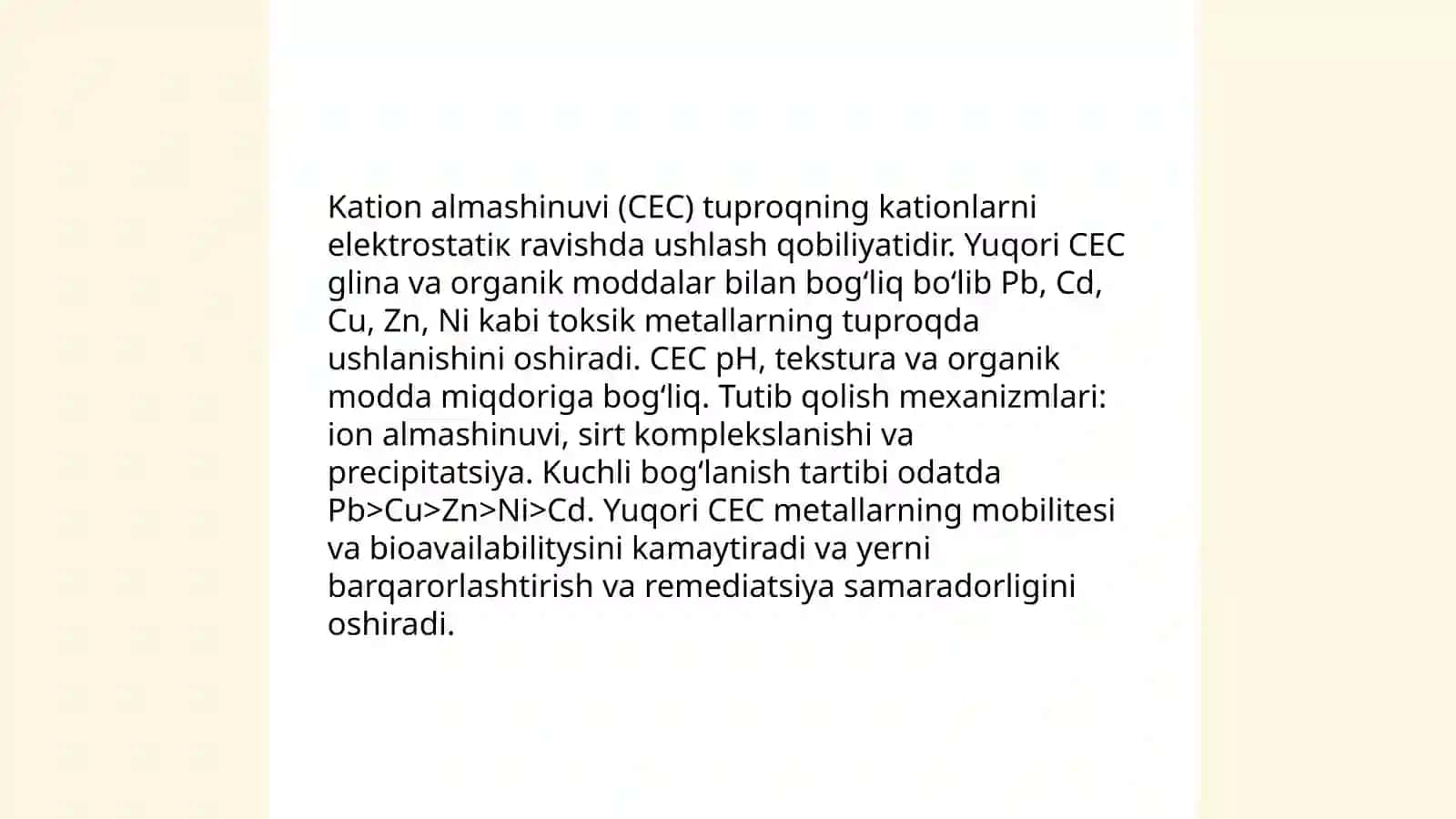 Tuproq va suvning ifloslanishida ionli bogʻlanishlar 4