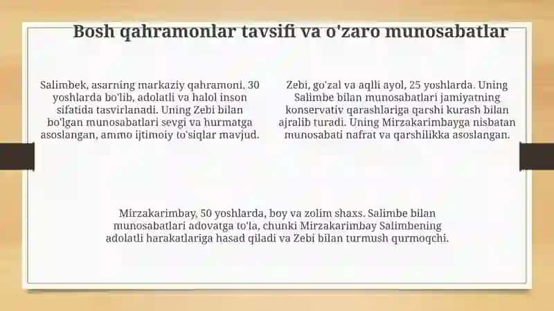 "Kecha va kunduz" asarini obrazlar orqali o'rganish 4